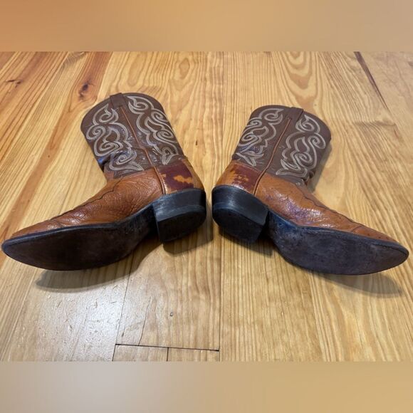 Vintage Tony Lama Exotic Ostrich Quill Western Cowboy Boots 8D Made in USA - Picture 10 of 14